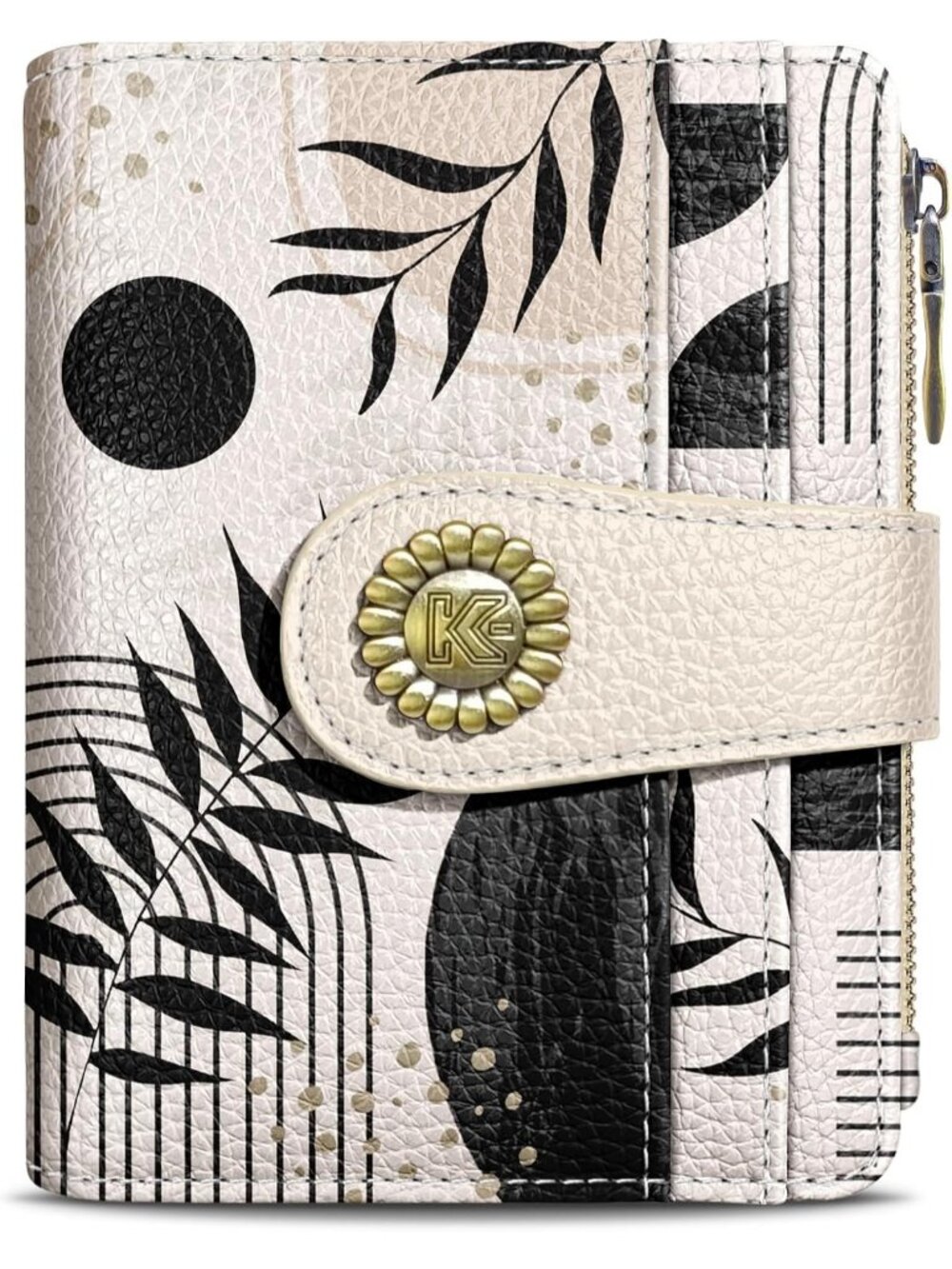 Womens Art Leaves Skull Goth RFID Coin Pocket Vegan Pu Leather Zipper Wallet